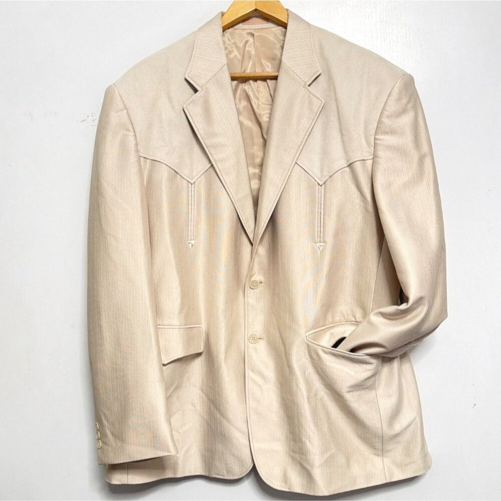 Vintage Laredo Clothing Western Blazer Jacket Cream Pinstripe Size 50R
